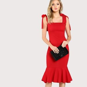 New Red Fit&Flare Dress with Tie Straps